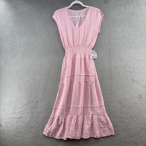 Maisie Light Pink Cotton Tiered Midi Dress | Size XS